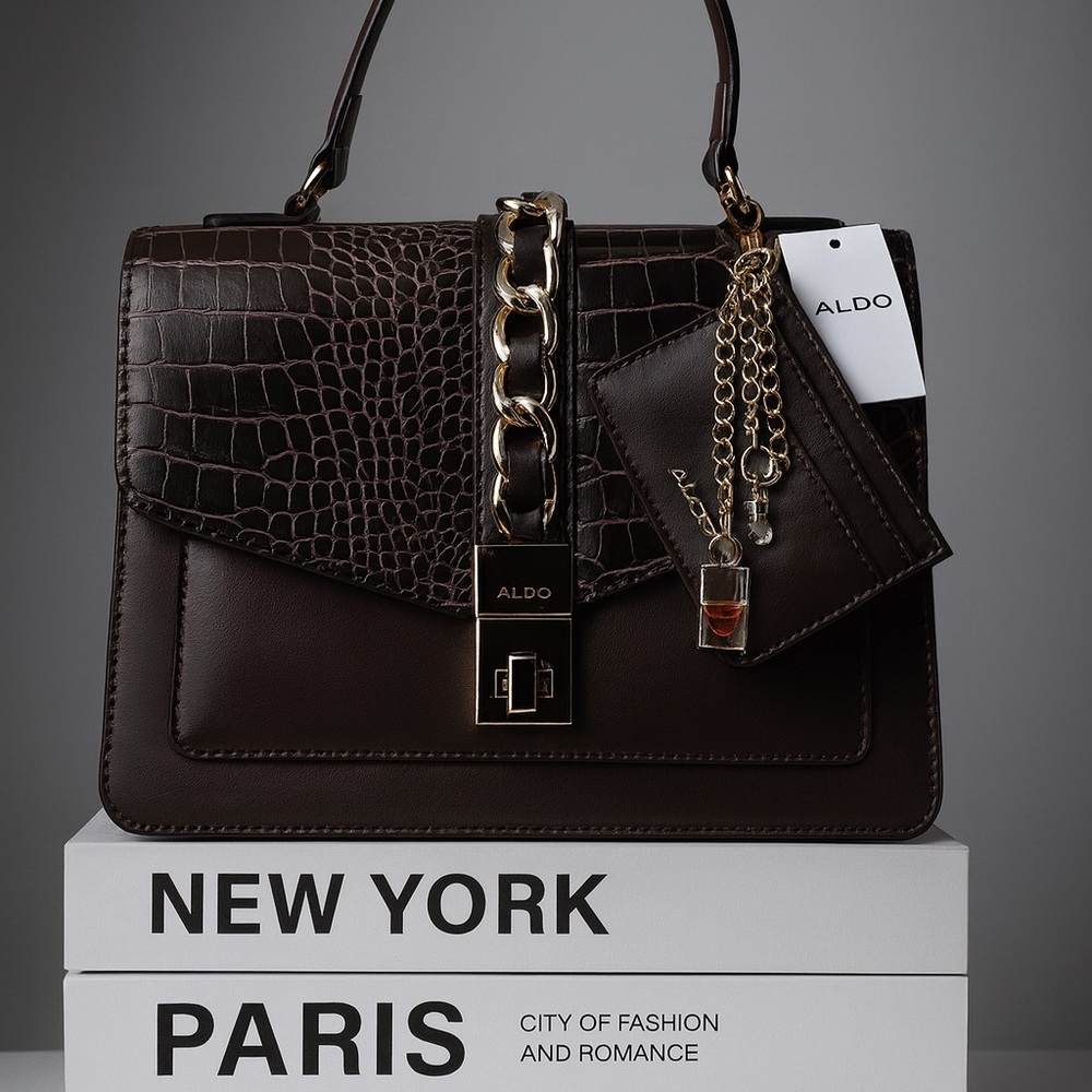 Aldo Dark Brown Croc-Patterned Satchel